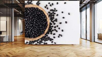 Black beans Urad dal black gram vigna mungo isolated on white background Top view Flat lay Makro : Generative AI Wall mural