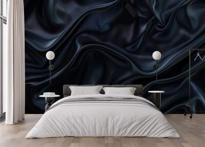 Black gray satin dark fabric texture luxurious shiny that is abstract silk cloth background with patterns soft waves blur beautiful : Generative AI Wall mural