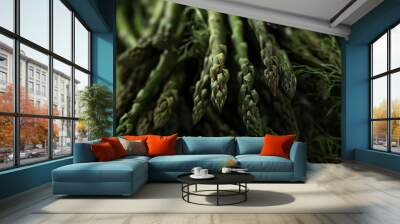 Bunches of green raw garden asparagus : Generative AI Wall mural