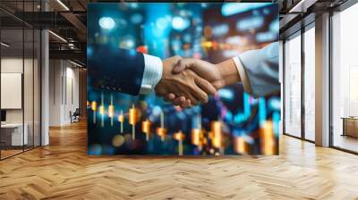 Business handshake on finance prosperity and money technology asset background  Economy and financial growth by investment in valuable stock market to gain wealth profit form currency  : Generative AI Wall mural