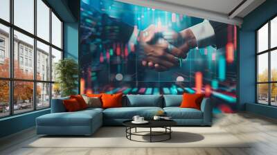 Business handshake on finance prosperity and money technology asset background  Economy and financial growth by investment in valuable stock market to gain wealth profit form currency  : Generative AI Wall mural