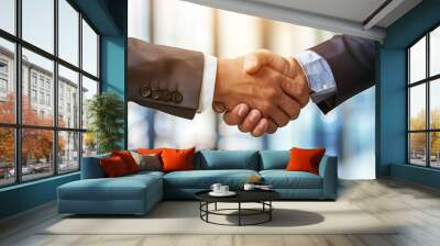 Business partnership concept Cropped image of two businessmen handshake : Generative AI Wall mural