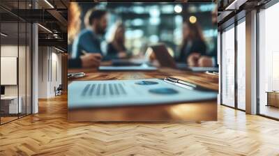 Business people in group meeting in formal attire share idea discussing report for company profit in creative workspace for start up business shot in close up view on group meeting tab : Generative AI Wall mural