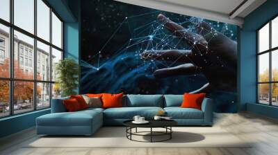 Businessman hand touching of digital data network transformation for next generation technology on cyberspace Internet network and digital software development Algorithm Metaverse and  : Generative AI Wall mural