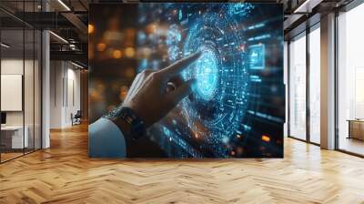 Businessman presenting futuristic business world metaverse graphic In the form of innovation in digital business processing technology innovation of the 21st century : Generative AI Wall mural