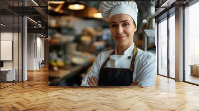 Caucasian middle aged female chef in a chef's hat : Generative AI Wall mural