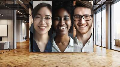 Collage portrait of multiracial smiling different business people A lot of happy modern people faces in mosaic collection Successful business career diversity concept : Generative AI Wall mural