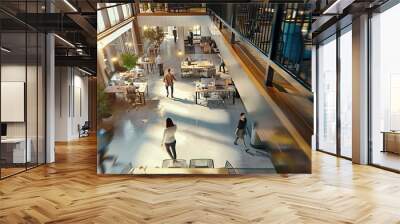 Coworking space office and sharing desk in corporate workplace Diversity efficiency and modern working environment for inclusive company Start up and motion blur of fast and busy emplo : Generative AI Wall mural