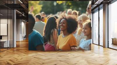 Crowd of multiracial people having fun together at city park  Social gathering and community concept : Generative AI Wall mural