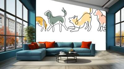 Dog One Line Drawing. Dog Drawing Continuous Single Line Art Trendy Style Isolated on White Background. Vector EPS 10. Wall mural