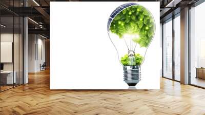 Eco LED light bulb with solar energy panels isolated on white background Concept of green energy : Generative AI Wall mural