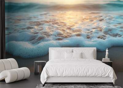 Empty sand beach with wave background Summer Vacation Travel and Holiday concept : Generative AI Wall mural