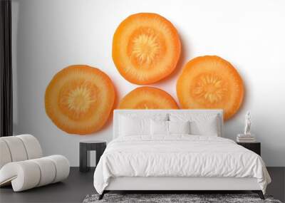 fresh raw carrot slices isolated on white background top view : Generative AI Wall mural