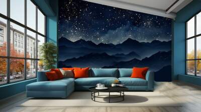 Generative AI : Abstract art landscape mountain starry night sky stars by golden line art texture Wall mural