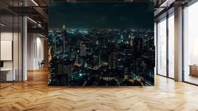 Generative AI : aerial view, night city view with night sky. natural winter night view in Thailand Wall mural