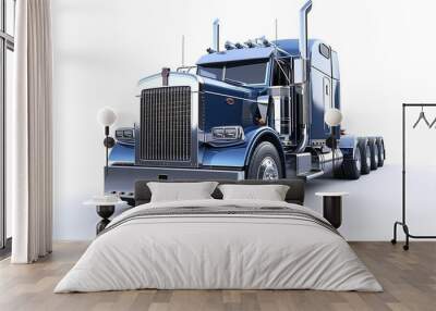 generative ai : america semi truck american trailer haul 3d highway art paint silver blue chrome mod Wall mural