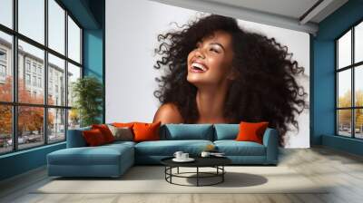 Generative AI : Beauty black skin woman African Ethnic female face. Young african american model with long afro hair. Wall mural