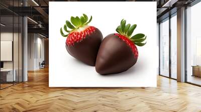 Generative AI : Chocolate-covered strawberries on isolated white background Wall mural