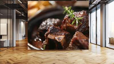 Generative AI : Close up of braised beef short rib on dinner table. Selective focus. Wall mural