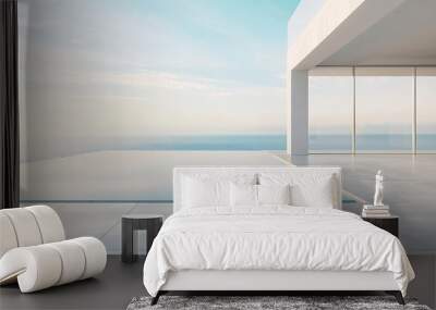 Generative AI : Empty wall and floor of luxury sea view pool villa - 3d rendering Wall mural