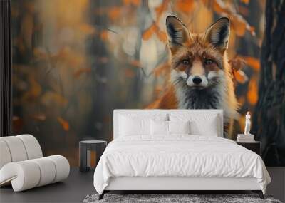 Generative AI : Portrait of a Red fox in the forest during the autumn Wall mural