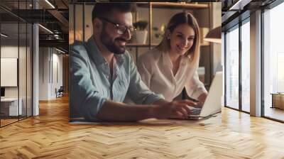 Generative AI : Portrait of success business people working together in home office.  Wall mural