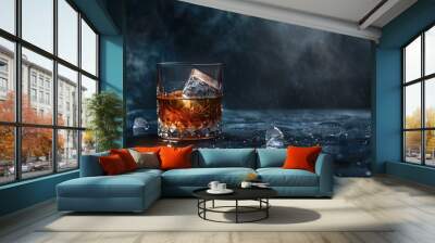 Glass of delicious Old Fashioned Cocktail on dark background : Generative AI Wall mural