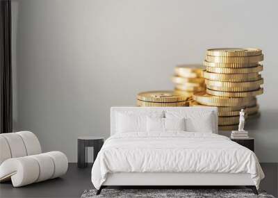 Gold coins stacked on a white background Concept of saving money economy investment growing business and wealth : Generative AI Wall mural