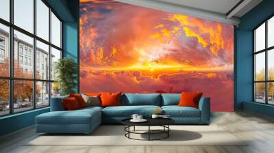 Golden glowing sunset sky panorama pink orange clouds Hdr seamless spherical equirectangular 360 panorama Sky dome or zenith for 3D visualization and sky replacement for aerial drone 3 : Generative AI Wall mural