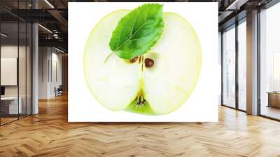 Green apple half with seeds isolated on white background Half of green apple fruit with clipping path Full Depth of Field : Generative AI Wall mural