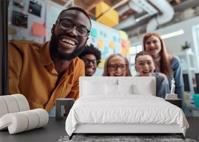 Happy business people smile during a planning meeting in a startup marketing agency office Diversity collaboration and teamwork in a healthy work environment in an international advert : Generative AI Wall mural