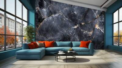 Italian black grey marble with natural stone textures A highresolution image of smooth marble with natural stone : Generative AI Wall mural