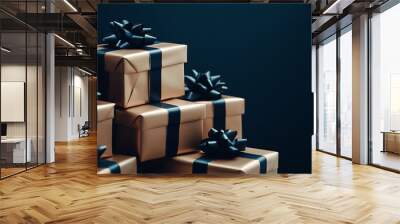 luxury soft paper wrapped Christmas presents with soft velvet ribbons and bows. : Generative AI Wall mural