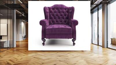 One comfortable dark purple armchair isolated on white : Generative AI Wall mural