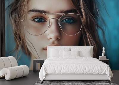 Portrait of a beautiful teenager wit sunglasses looking to the camera : Generative AI Wall mural