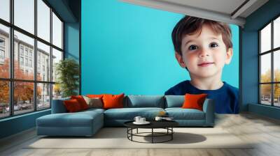 portrait of a child on a light blue background copy space portrait of a little boy 5 years old : Generative AI Wall mural