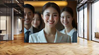 Portrait of smiling group Asian professional confident business people team standing and looking at camera : Generative AI Wall mural