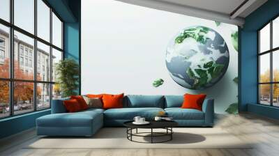 Save our planet Earth day 3d concept background Ecology concept Design with 3d globe map drawing and leaves isolated on white background : Generative AI Wall mural