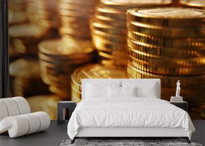 stacks of gold money coin background concept saving money : Generative AI Wall mural