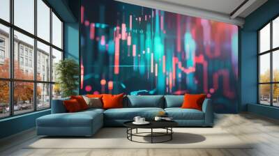 Stock market or forex trading graph and candlestick chart suitable for financial investment concept Economy trends background for business idea and all art work design Abstract finance : Generative AI Wall mural