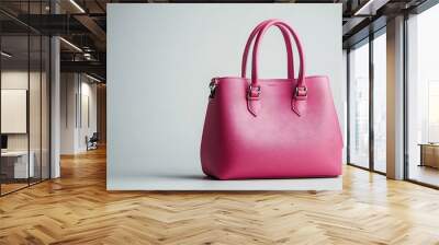 Stylish pink handbag on white background : Generative AI Wall mural