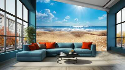 sun of summer time on sky and sand of beach : Generative AI Wall mural