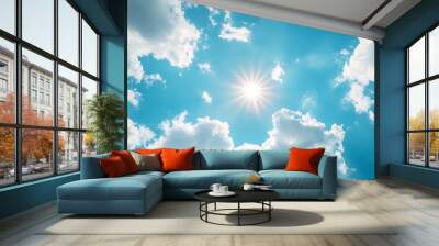 The bright sun blue sky and light clouds Wide photo : Generative AI Wall mural