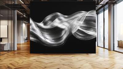 This is a background image with silver streamlines drawn with a brush on a black background : Generative AI Wall mural