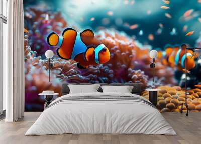 Wonderful and beautiful underwater world with corals and tropical fish. : Generative AI Wall mural