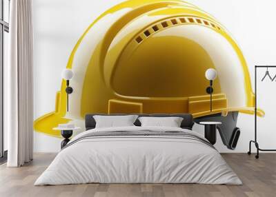 Yellow hard hat isolated on white Safety equipment : Generative AI Wall mural