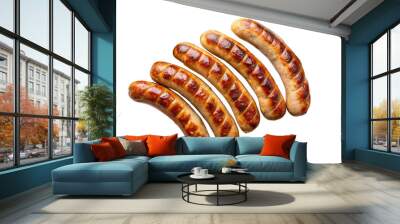 Grilled bratwurst Pork Sausages bbq sausages isolated on white background png top view  Wall mural