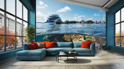 Boat Near Living Coral Wall mural