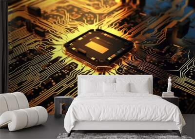 Abstract circuit board technology background made with AI generative technology Wall mural