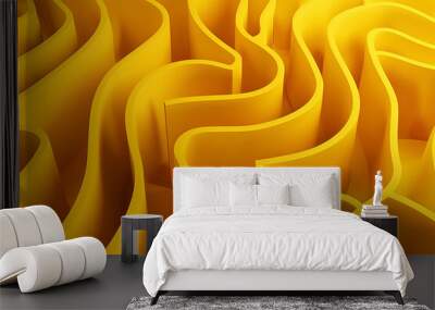 Abstract folded paper effect. Bright colorful yellow background. Maze made of paper. 3d rendering Wall mural